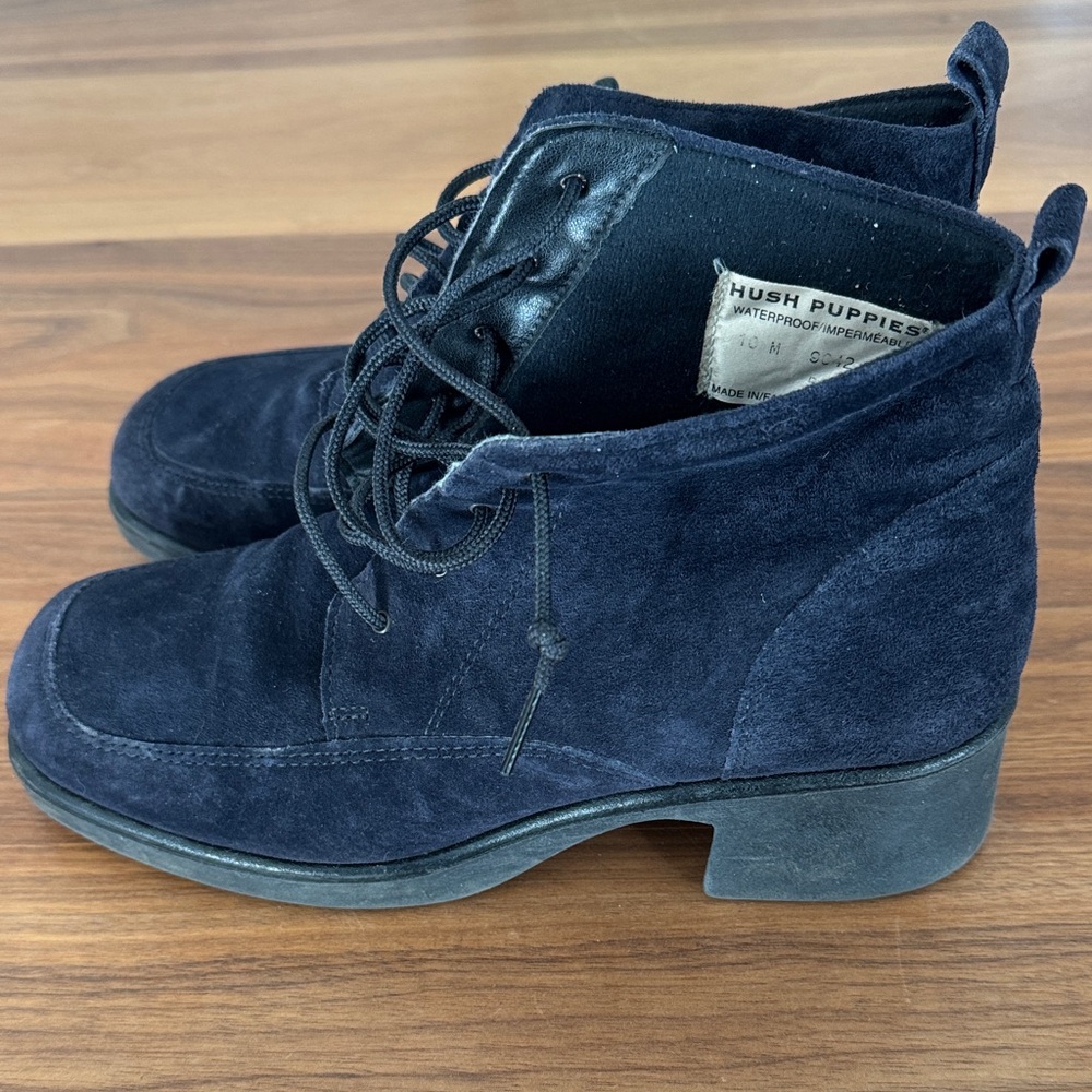 Hush Puppies Dark Blue Suede Lace-Up Boots